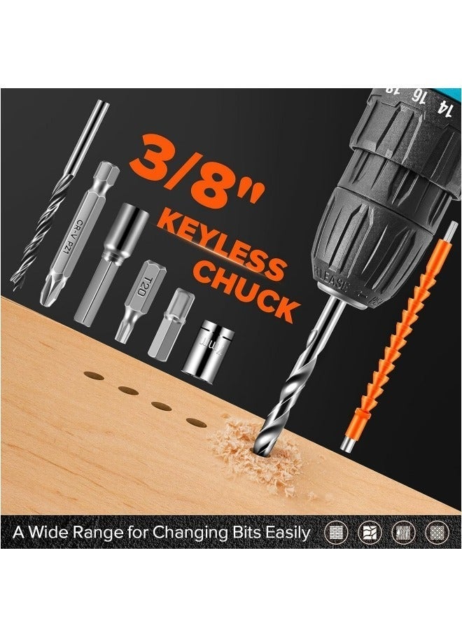 ALongDeng 48V Cordless Drill Power Drill with Battery 25 Position 2 Variable Speed 3/8'' Keyless Chuck Fast Charger Power Drilling Driver for Plastic Wood Metal Screws - Image 5