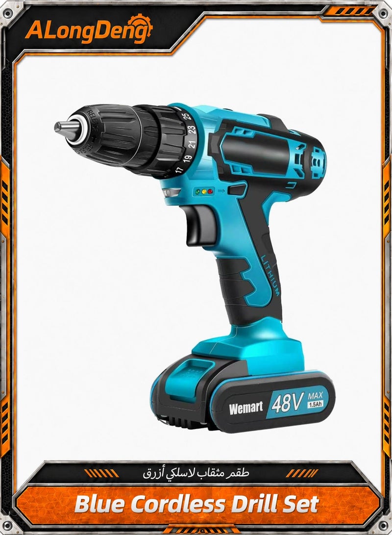 ALongDeng 48V Cordless Drill Power Drill with Battery 25 Position 2 Variable Speed 3/8'' Keyless Chuck Fast Charger Power Drilling Driver for Plastic Wood Metal Screws - Image 1