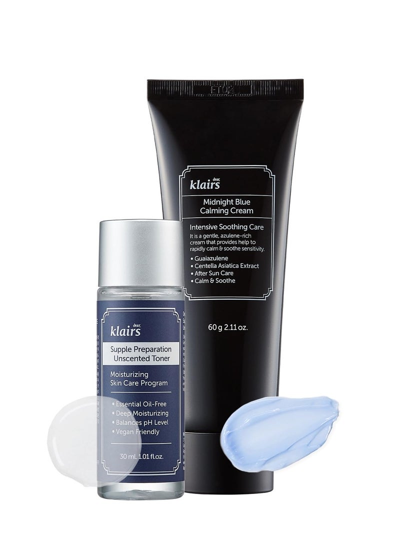 DearKlairs DearKlairs] Supple Unscented Toner + Blue Calming Cream Set, Hydrating, Fast Absorbing, K-Beauty Skincare Routine 
