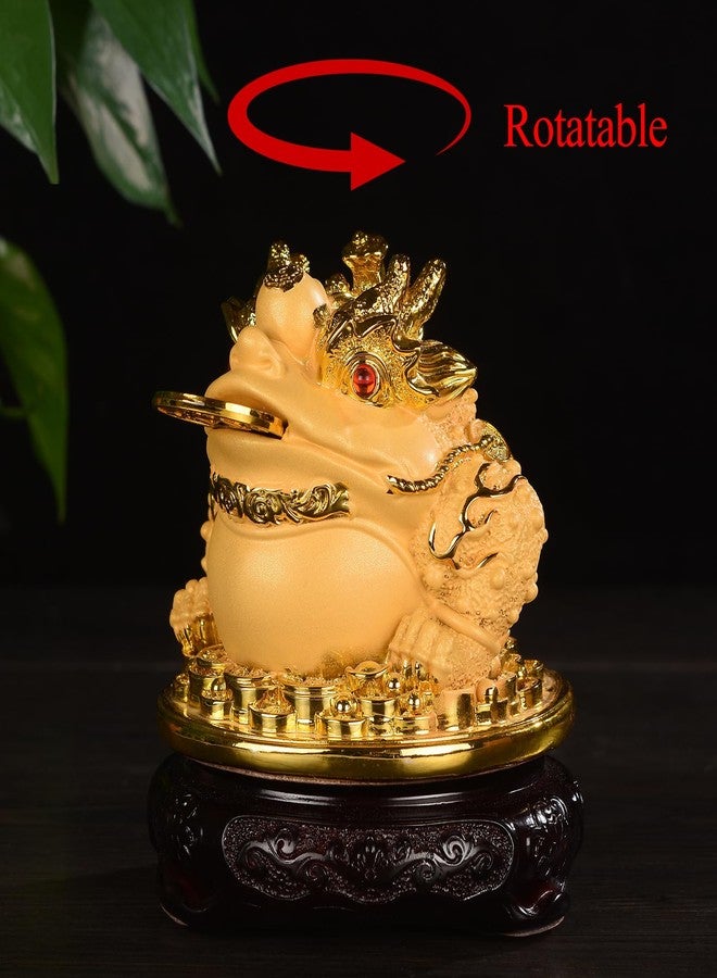 BRABUD Feng Shui Money Frog Three Legged Statue with Rotatable Wooden Base, Attract Wealth Lucky Thriving Business, Decoration for Cash Register, Office Desk, House Warming, Store Opening Gift 5.9''(H) - Image 3