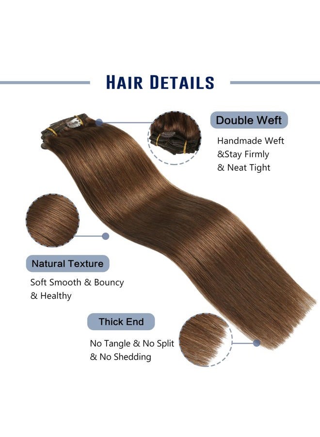 Sunya Clip in Hair Extensions Real Human Hair Chocolate Brown Human Hair Clip in Extensions Double Weft Brown Human Hair Clip ins Straight Hair Extensions Clip ins 20 Inch #4 8Pcs/120g - Image 2