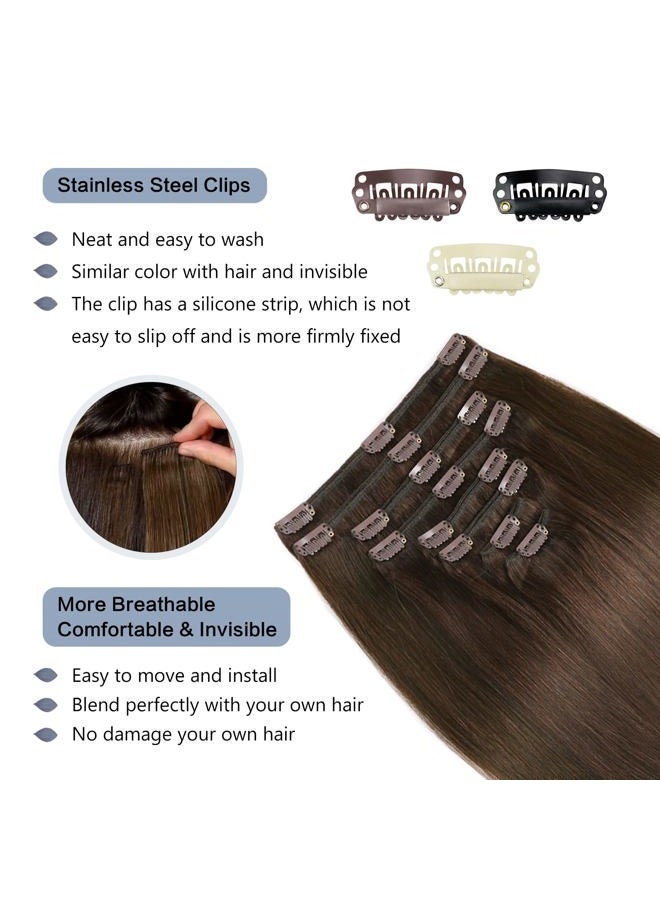 Sunya Clip in Hair Extensions Real Human Hair Chocolate Brown Human Hair Clip in Extensions Double Weft Brown Human Hair Clip ins Straight Hair Extensions Clip ins 20 Inch #4 8Pcs/120g - Image 4
