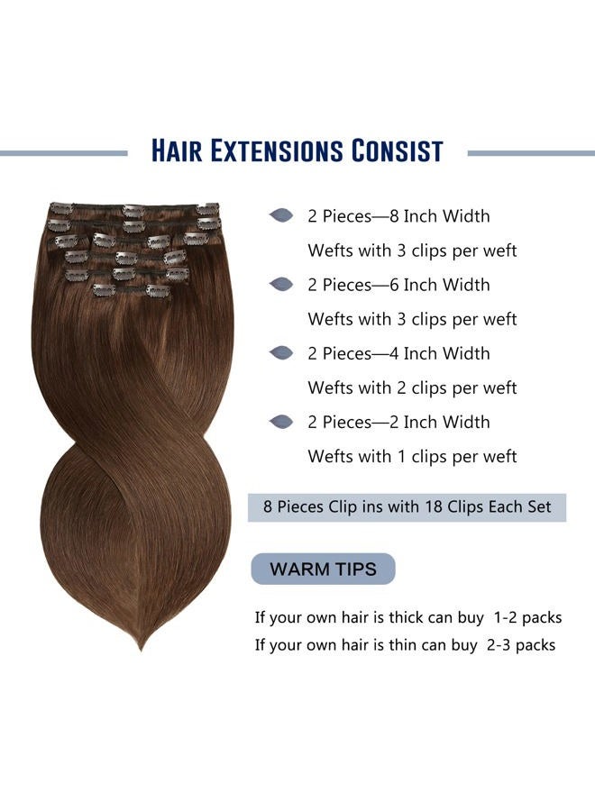 Sunya Clip in Hair Extensions Real Human Hair Chocolate Brown Human Hair Clip in Extensions Double Weft Brown Human Hair Clip ins Straight Hair Extensions Clip ins 20 Inch #4 8Pcs/120g - Image 3