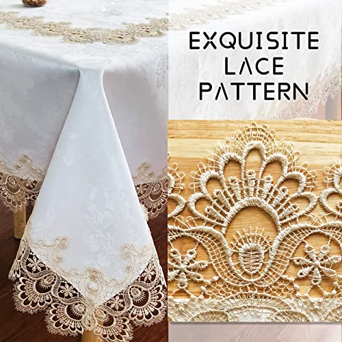 BrekSdat Tablecloths for Rectangle Tables Lace Elegant Decor for Dinning Home Holiday Party Kitchen Easter Christmas Wedding Farmhouse Outdoor Washable Table Linen (H17191-Beige-1, 72 * 144) - Image 3