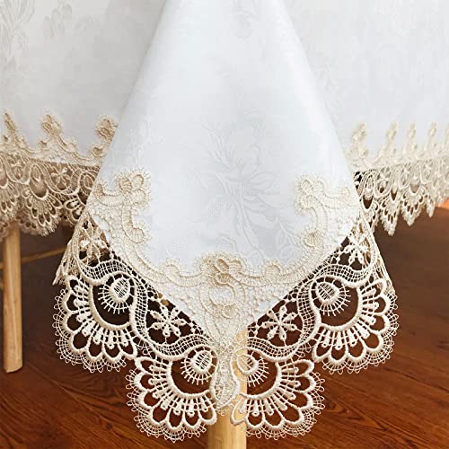 BrekSdat Tablecloths for Rectangle Tables Lace Elegant Decor for Dinning Home Holiday Party Kitchen Easter Christmas Wedding Farmhouse Outdoor Washable Table Linen (H17191-Beige-1, 72 * 144) - Image 2