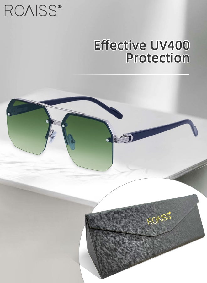 roaiss Square Semi-Rimless Sunglasses for Men Women, UV400 Protection Trendy Anti-Glare Classic Sun Shades with Glasses Case for Shopping Party Travel 60mm, with Gradient Green Lens - Image 1