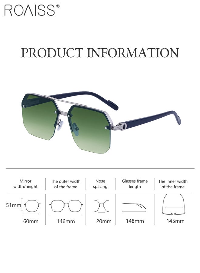 roaiss Square Semi-Rimless Sunglasses for Men Women, UV400 Protection Trendy Anti-Glare Classic Sun Shades with Glasses Case for Shopping Party Travel 60mm, with Gradient Green Lens - Image 3