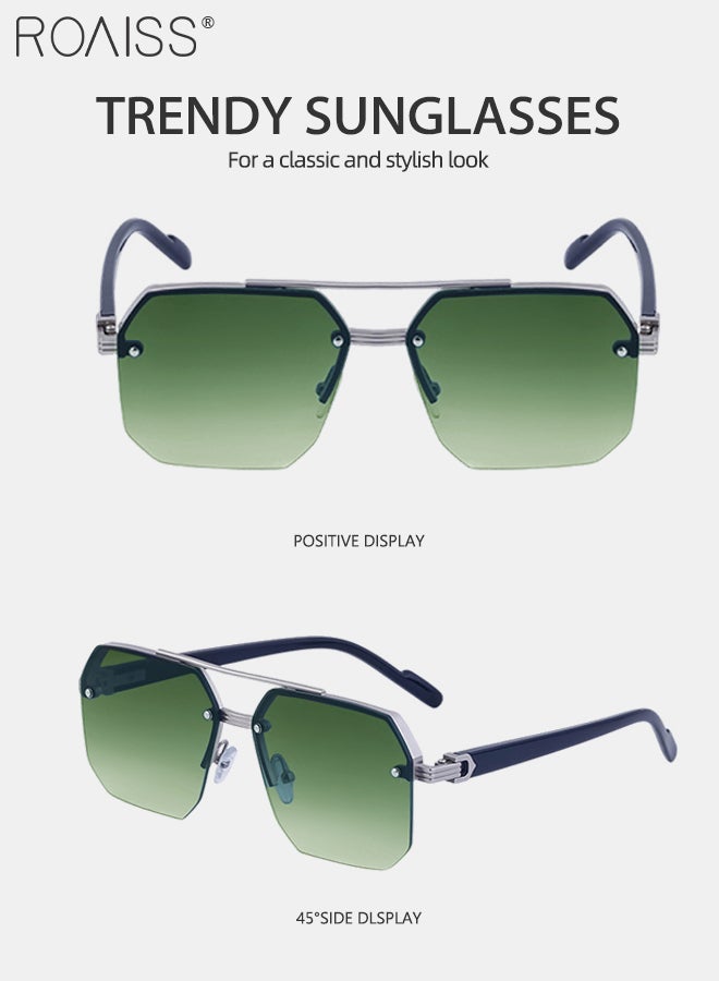 roaiss Square Semi-Rimless Sunglasses for Men Women, UV400 Protection Trendy Anti-Glare Classic Sun Shades with Glasses Case for Shopping Party Travel 60mm, with Gradient Green Lens - Image 5