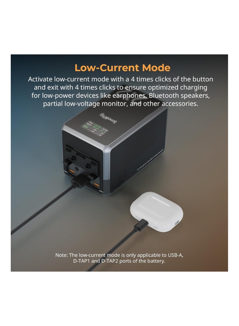 سمول ريج بطارية SmallRig VB212 Mini V-Mount – بطارية ليثيوم أيون عالية السعة 212 واط/ساعة مع شحن سريع USB-C، منفذ D-Tap، منفذ USB-A، مخرجي تيار مستمر مزدوجين، وشاشة OLED للكاميرات الاحترافية، الشاشات، وأضواء الفيديو - Image 4