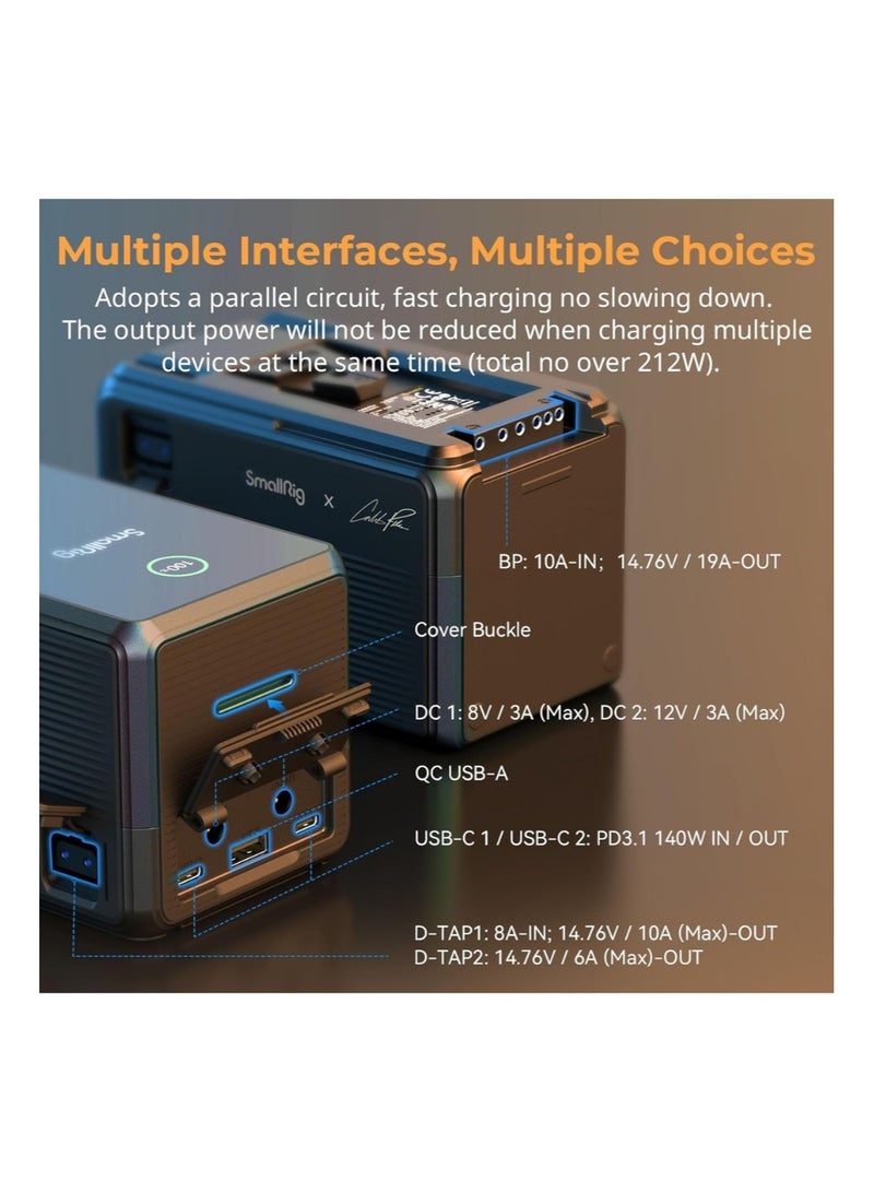 سمول ريج بطارية SmallRig VB212 Mini V-Mount – بطارية ليثيوم أيون عالية السعة 212 واط/ساعة مع شحن سريع USB-C، منفذ D-Tap، منفذ USB-A، مخرجي تيار مستمر مزدوجين، وشاشة OLED للكاميرات الاحترافية، الشاشات، وأضواء الفيديو - Image 3