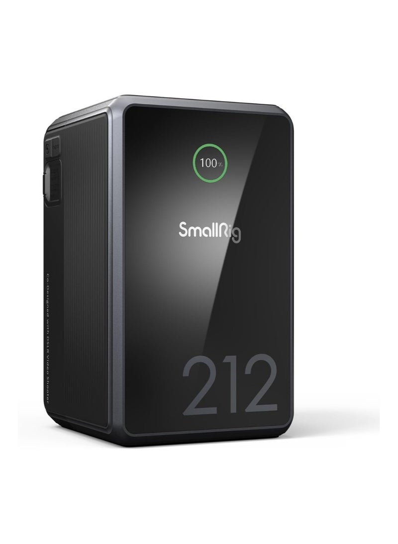 سمول ريج بطارية SmallRig VB212 Mini V-Mount – بطارية ليثيوم أيون عالية السعة 212 واط/ساعة مع شحن سريع USB-C، منفذ D-Tap، منفذ USB-A، مخرجي تيار مستمر مزدوجين، وشاشة OLED للكاميرات الاحترافية، الشاشات، وأضواء الفيديو - Image 1