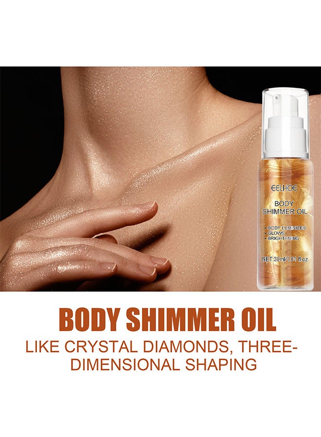 إيلهو سائل زيت لامع للجسم سهل الدفع بعيدا الرطوبة الطبيعية بريق الوجه تفتيح توهج اللؤلؤة هايلايتر المنور تألق الكنتوري ماكياج للوجه والجسم 30 مل (ذهبي) - Image 5