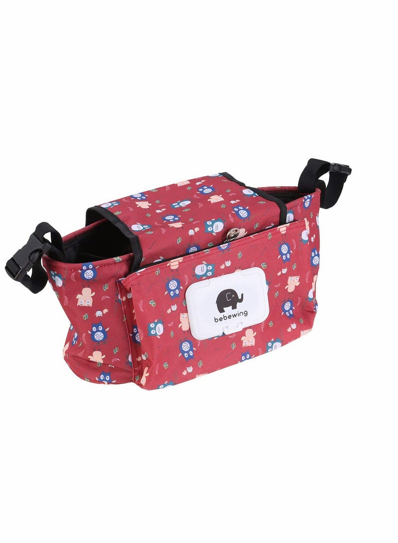 SYOSI Portable Baby Trolley Pouch Storage Bag Waterproof Hanging Bag for Milk Bottles Wallets Cell Phones for students, Red Owl Style  - Image 1
