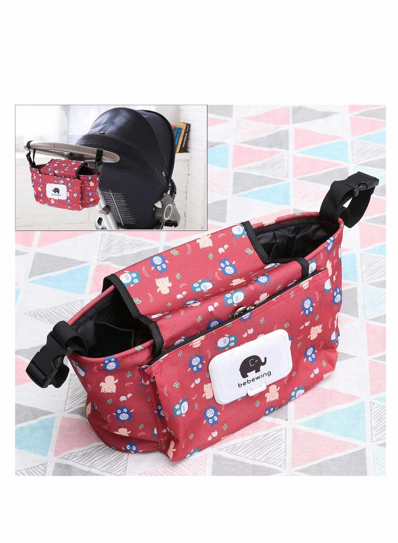 SYOSI Portable Baby Trolley Pouch Storage Bag Waterproof Hanging Bag for Milk Bottles Wallets Cell Phones for students, Red Owl Style  - Image 2