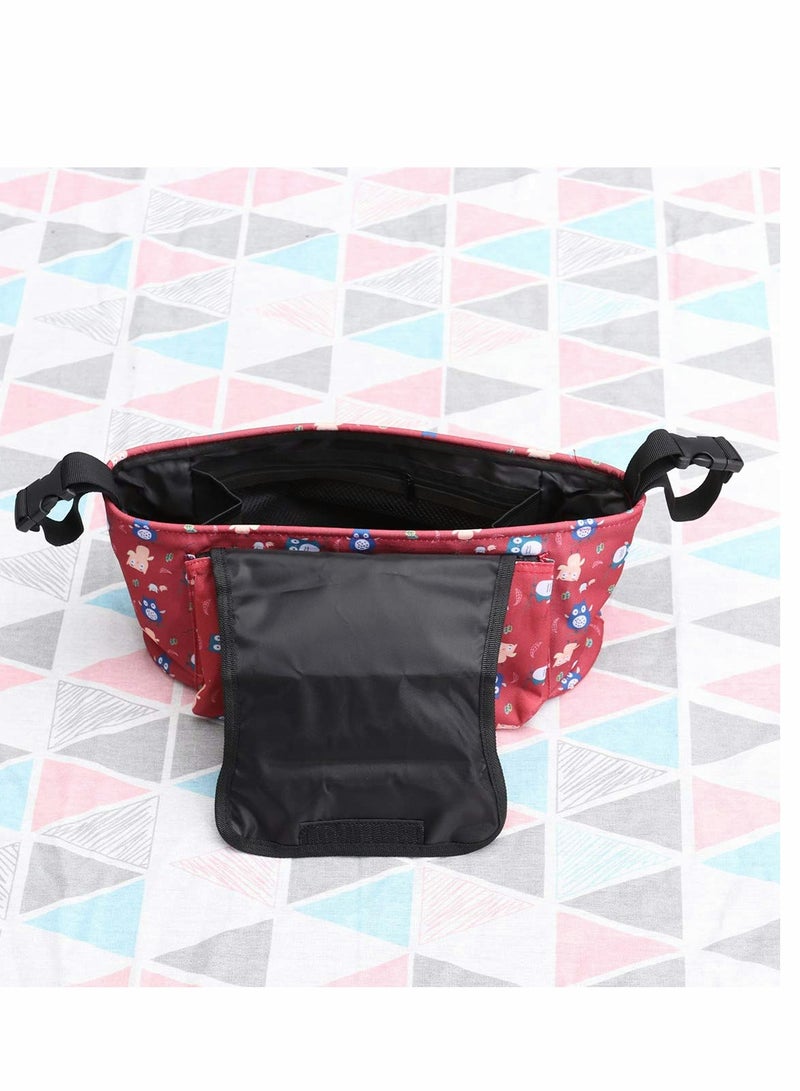 SYOSI Portable Baby Trolley Pouch Storage Bag Waterproof Hanging Bag for Milk Bottles Wallets Cell Phones for students, Red Owl Style  - Image 4