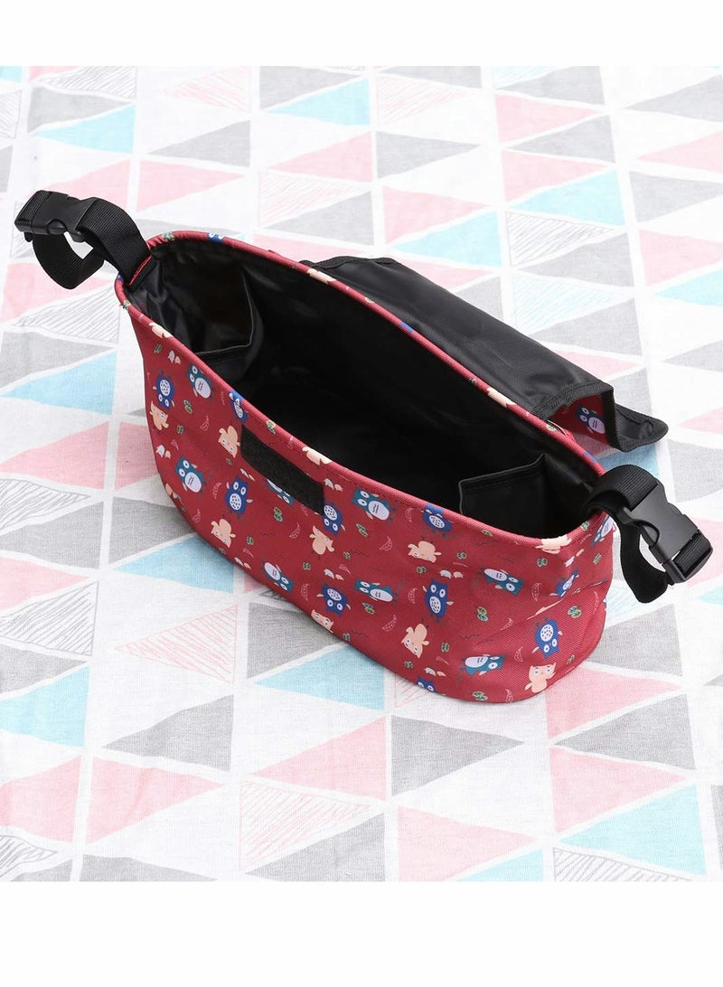 SYOSI Portable Baby Trolley Pouch Storage Bag Waterproof Hanging Bag for Milk Bottles Wallets Cell Phones for students, Red Owl Style  - Image 3