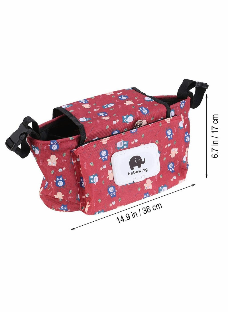 SYOSI Portable Baby Trolley Pouch Storage Bag Waterproof Hanging Bag for Milk Bottles Wallets Cell Phones for students, Red Owl Style  - Image 5