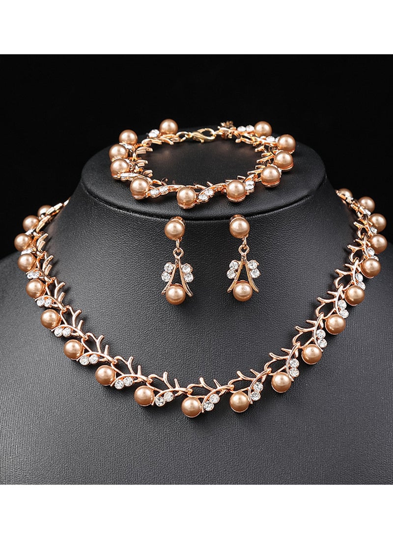 Sharpdo طقم مجوهرات مكون من 3 قطع من عقد اللؤلؤ وأقراط وسوار - Image 2