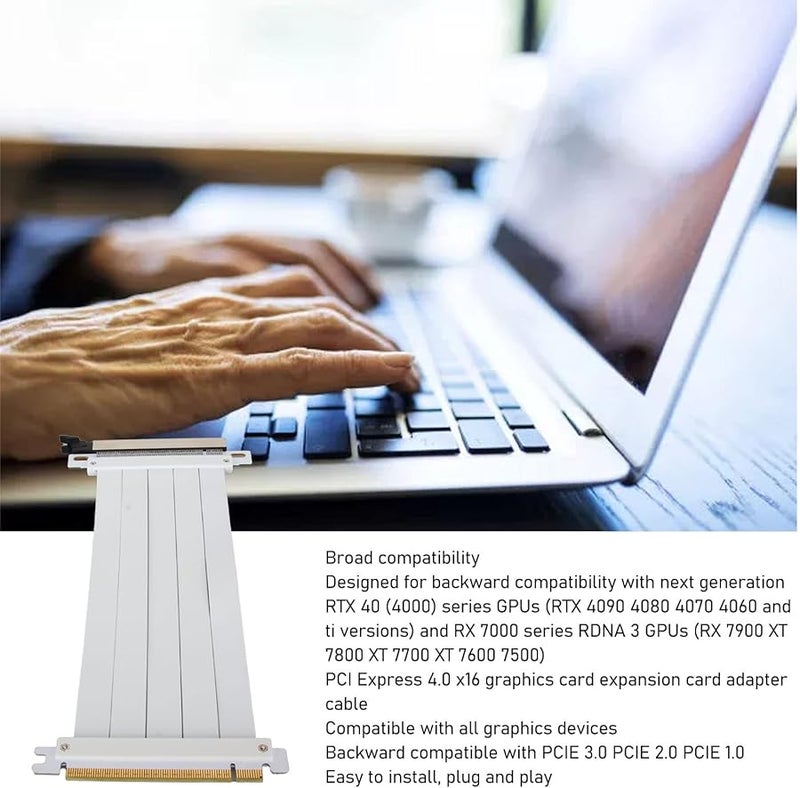 يوسو كابل رافع PCIE 4.0 X16 بطول 20 سم، أبيض، عالي التعتيم، مرن، موسع بزاوية 180 درجة - Image 4