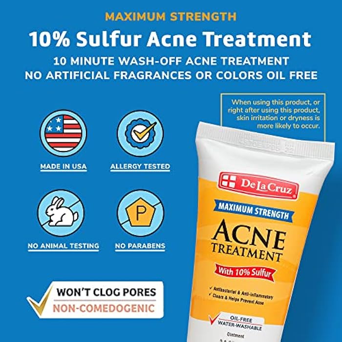 De La Cruz Sulfur Ointment - Cystic Acne Treatment for Face and Body - Daily 10 Min Spot Treatment Mask - Safe and Effective Game Changing Hormonal Acne Treatment that Clears Up Pimples - 2.6 OZ Tube - Image 2
