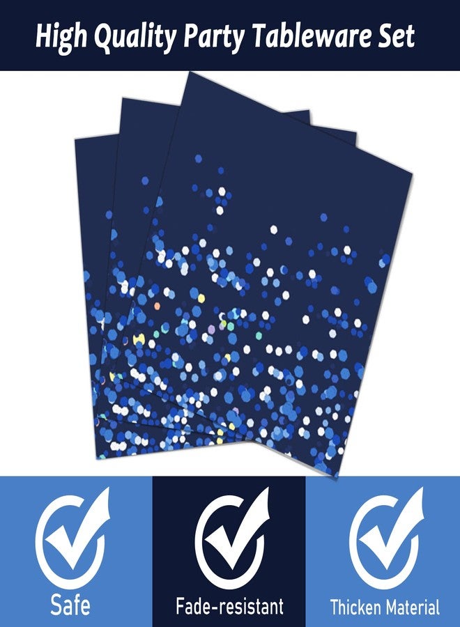 Wiooffen 96 Pcs Blue and Silver Party Supplies Dot Confetti Paper Plates Sparkly Glitter Theme Party Decoration Confetti Party Tableware Set Bridal Shower Birthday Party Paper Plate Napkin Fork 24 Guests - Image 3
