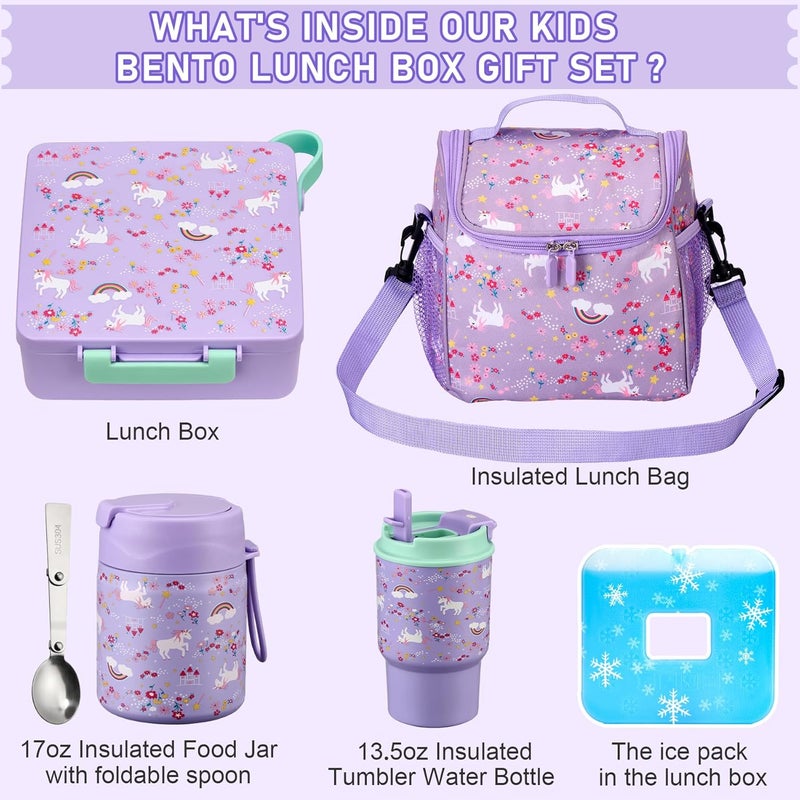 Howeemo Bento Lunch Box for Kids with 17oz Soup Thermo,Insulated Tumbler Water Bottle and Insulated Lunch Bag,Leak-Proof 3 Compartment Lunch Food Container with with Ice Pack for Kids to School-Horse - Image 2