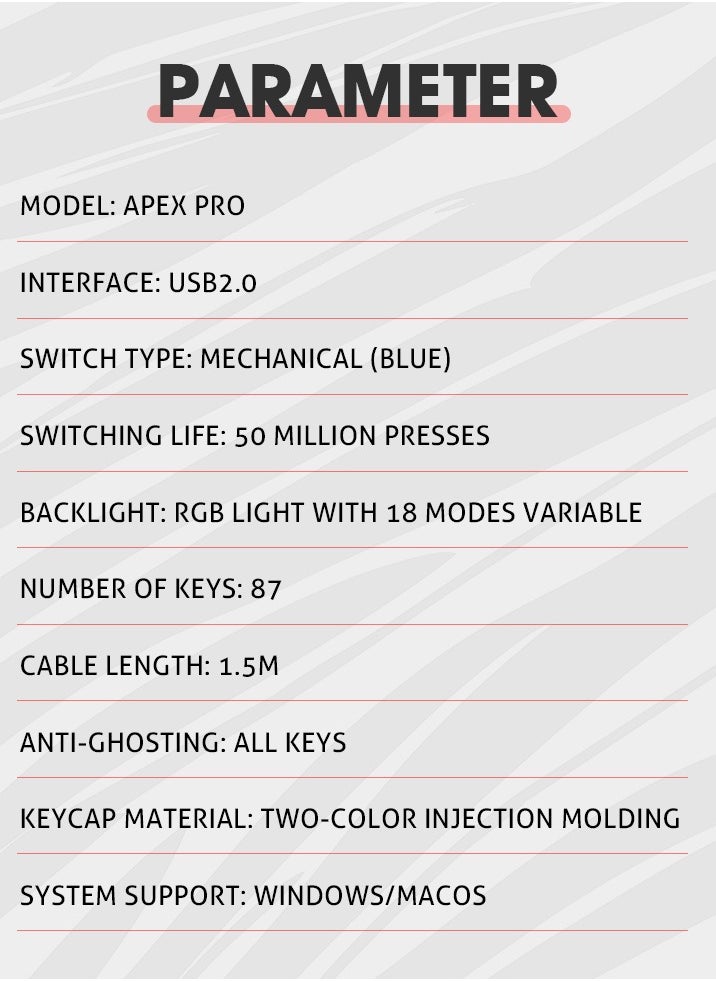 ASA - APEX PRO RGB Mechanical Gaming Keyboard For (PC) With 87 Keys - Wired - Image 1
