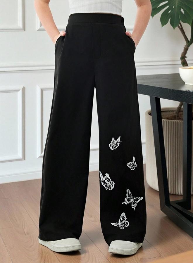 Take Two Girls Black Butterfly Print Wide Leg Trousers - Image 4
