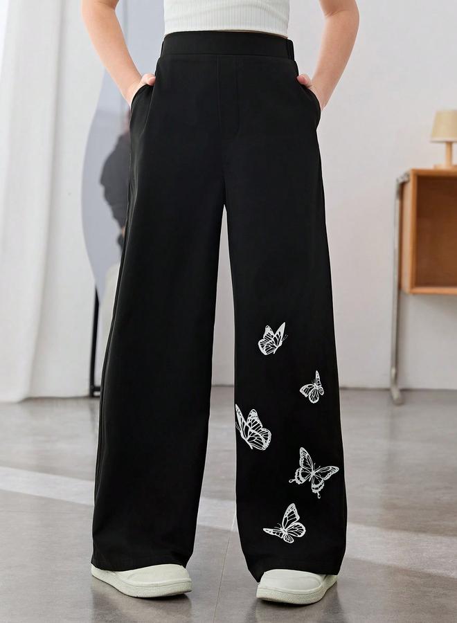 Take Two Girls Black Butterfly Print Wide Leg Trousers - Image 2