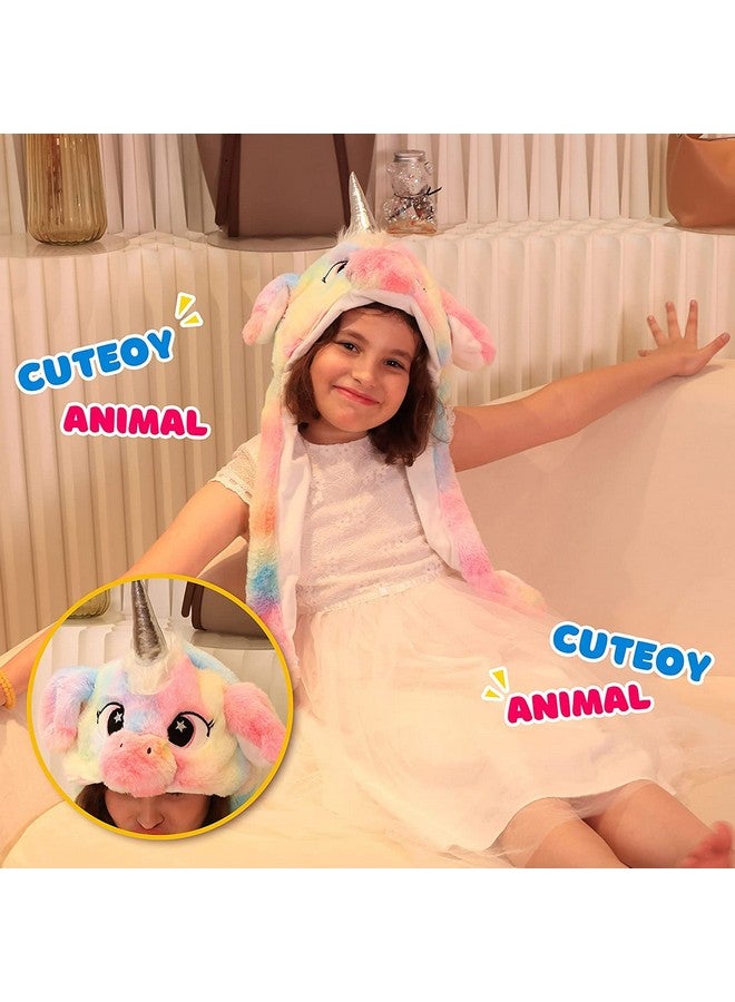 Kiditos Plush Unicorn Hat, Ear Moving Jumping Hat, Funny LED Glowing Headwear Bunny Hat Cap for Women Girls, Multi - Image 2