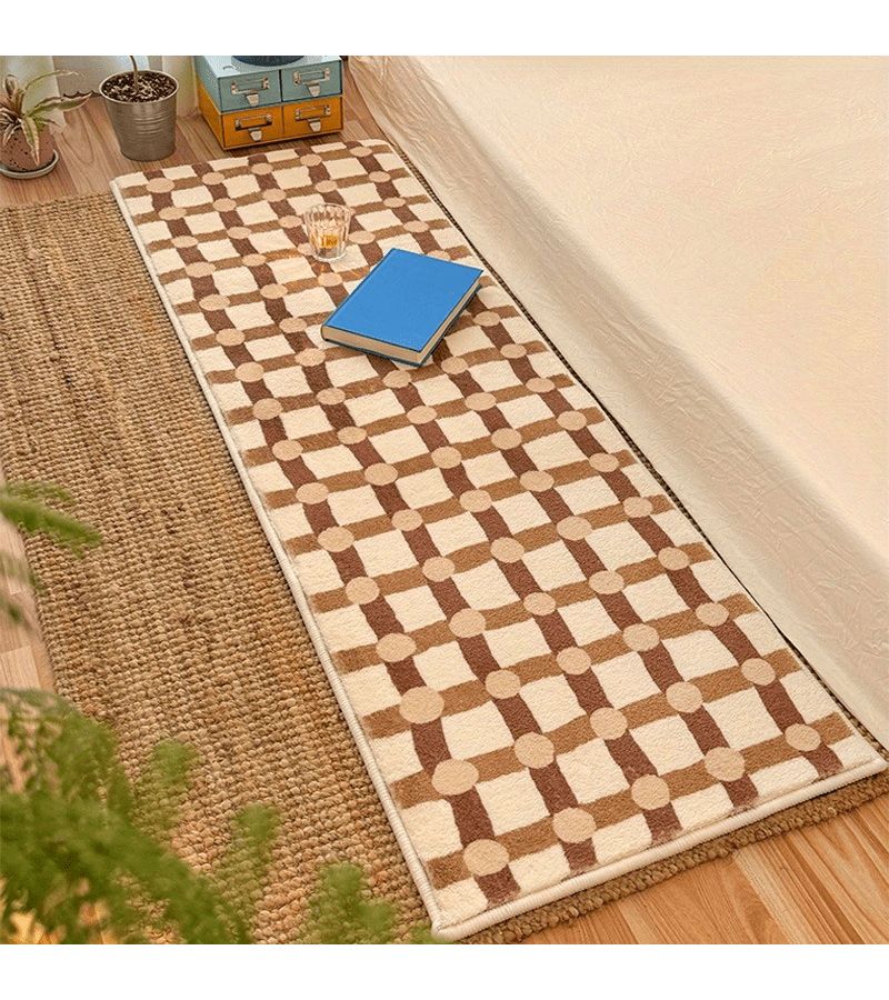 Velvet 1000G 8Mm Easy Blue And Brown Checkered Pattern Soft Faux Cashmere Rug For Bedroom Bedside Living Room Hallway Long Non Slip Decorative Carpet X-245-F 15.75x47.24inch - Image 5