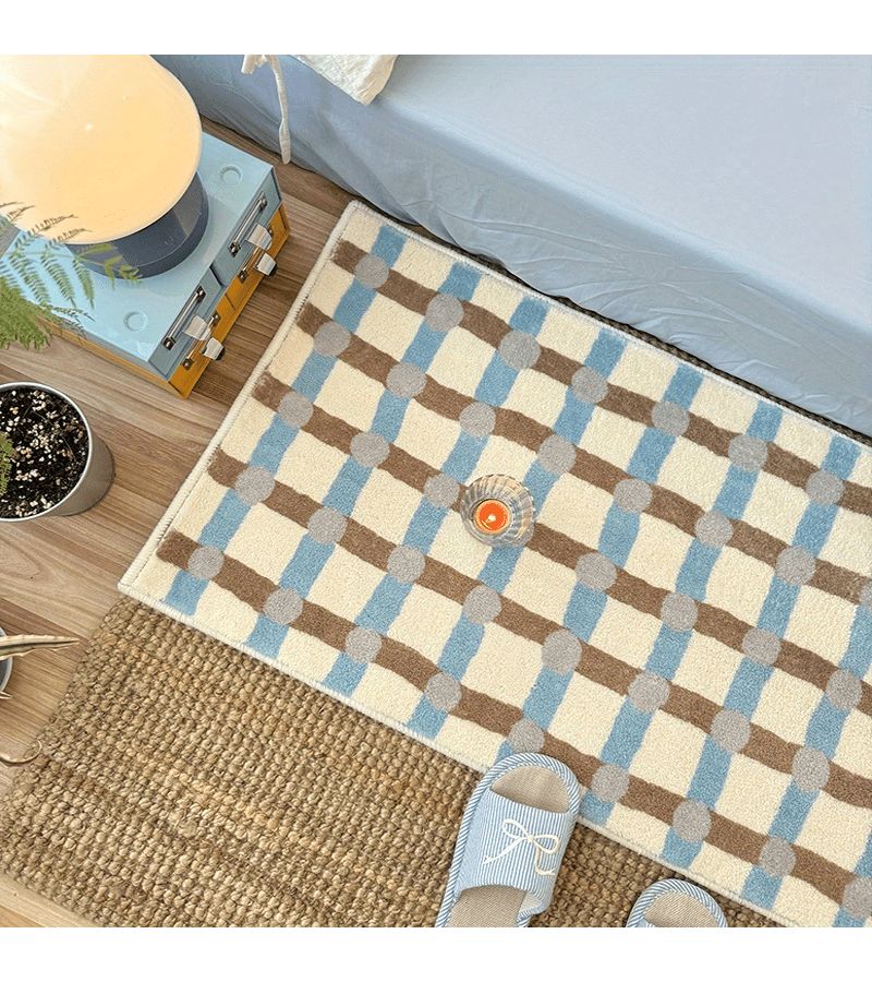 Velvet 1000G 8Mm Easy Blue And Brown Checkered Pattern Soft Faux Cashmere Rug For Bedroom Bedside Living Room Hallway Long Non Slip Decorative Carpet X-245-F 15.75x47.24inch - Image 2