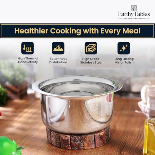 Earthy Fables Stainless Steel Tope/Patila/Bhogona/Tapeli for Milk, Boiling – 1kg, Heaviest in Class, Better Nutrition & Heat Distribution, Uses Less Oil & Gas, Stove & Induction Bottom, 19 cm, 2.5 L - Image 3