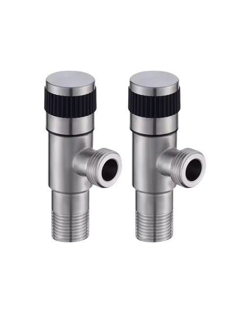 2 Pieces Angle Valve 1/2 Hose Connector Full Stainless Still WC and Hand Shattaf Connection Water Control Valve Faucet Valve For Bathroom Toilet Bidet Shower