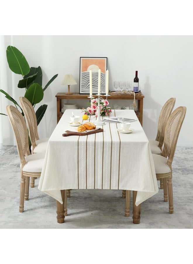 Chassic 60 x 104 inches Farmhouse Style Linen Tablecloths, Boho 6 Foot Wrinkle Resistant Washable Rectangle Table Cloth for Dining Room, Kitchen, Wedding and Holiday Decorative - Cream - Image 1