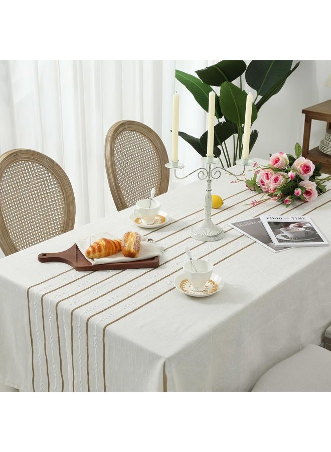 Chassic 60 x 104 inches Farmhouse Style Linen Tablecloths, Boho 6 Foot Wrinkle Resistant Washable Rectangle Table Cloth for Dining Room, Kitchen, Wedding and Holiday Decorative - Cream - Image 3