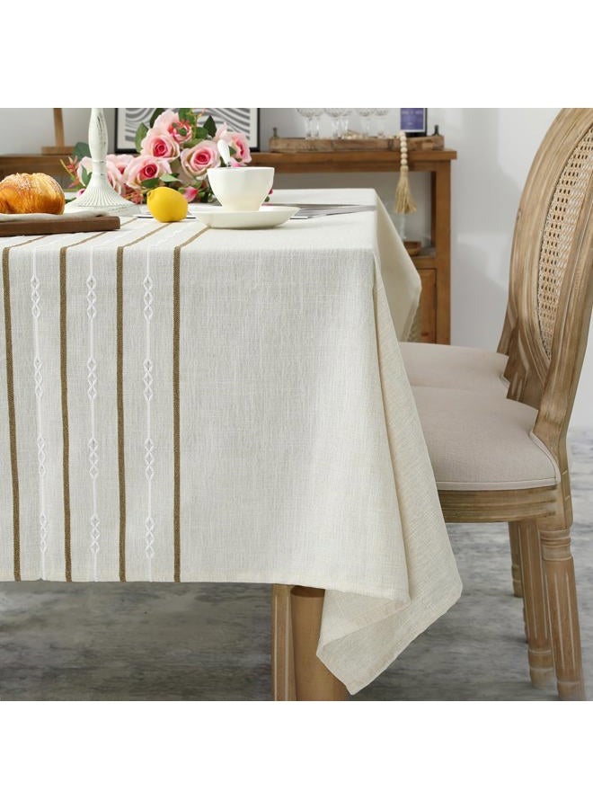 Chassic 60 x 104 inches Farmhouse Style Linen Tablecloths, Boho 6 Foot Wrinkle Resistant Washable Rectangle Table Cloth for Dining Room, Kitchen, Wedding and Holiday Decorative - Cream - Image 5