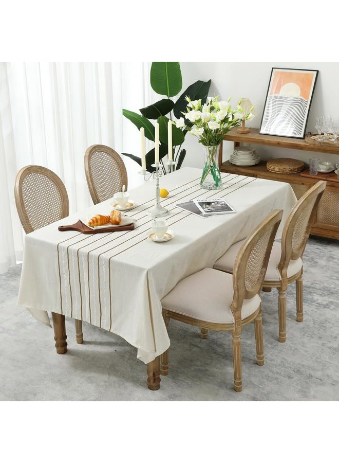 Chassic 60 x 104 inches Farmhouse Style Linen Tablecloths, Boho 6 Foot Wrinkle Resistant Washable Rectangle Table Cloth for Dining Room, Kitchen, Wedding and Holiday Decorative - Cream - Image 2