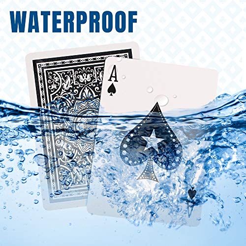 LotFancy Waterproof Playing Cards, 100% Plastic, 2 Decks of Cards with Cases, for Pool Beach Water Card Games, Magic Trick Props, Poker Size Standard Index, Black & Red - Image 2