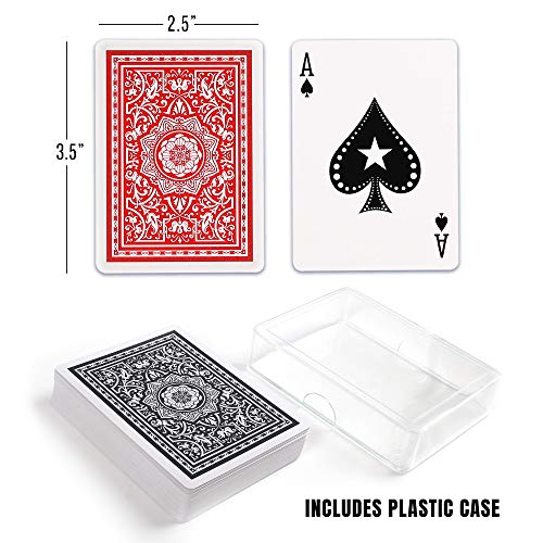 LotFancy Waterproof Playing Cards, 100% Plastic, 2 Decks of Cards with Cases, for Pool Beach Water Card Games, Magic Trick Props, Poker Size Standard Index, Black & Red - Image 5