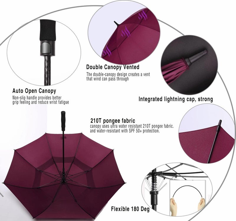 SIEPASA Golf Umbrella Large 62/68/72 Inch Automatic Open Golf Umbrella Extra Large Oversize Double Canopy Vented Umbrella Windproof Waterproof for Men and Women. - Image 5