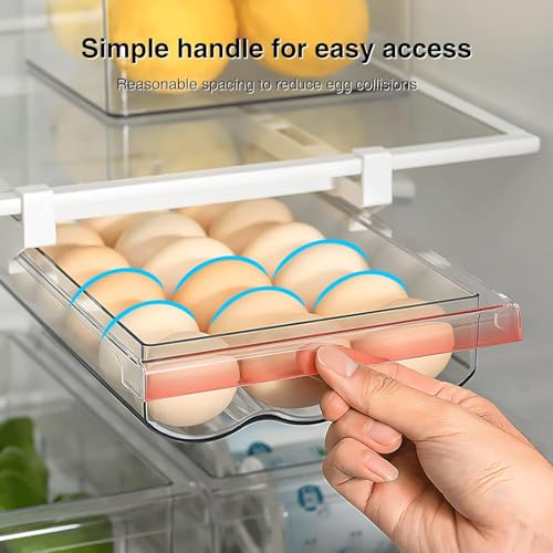 House of Quirk Egg Drawer for Refrigerator, Snap-on 18 Egg Holder for Refrige, Pull-Out Egg Shelf Drawers, Fit for Fridge Shelf Under (Transparent) - Image 2
