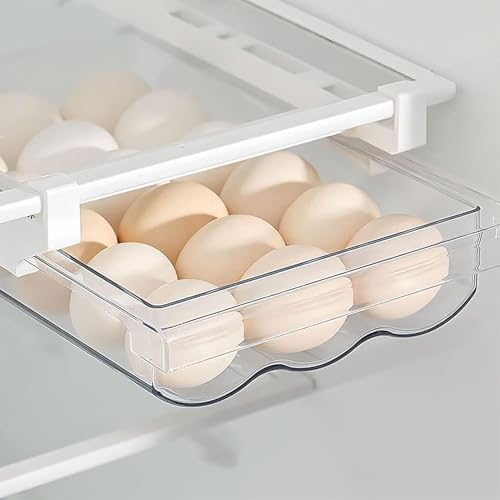 House of Quirk Egg Drawer for Refrigerator, Snap-on 18 Egg Holder for Refrige, Pull-Out Egg Shelf Drawers, Fit for Fridge Shelf Under (Transparent) - Image 1