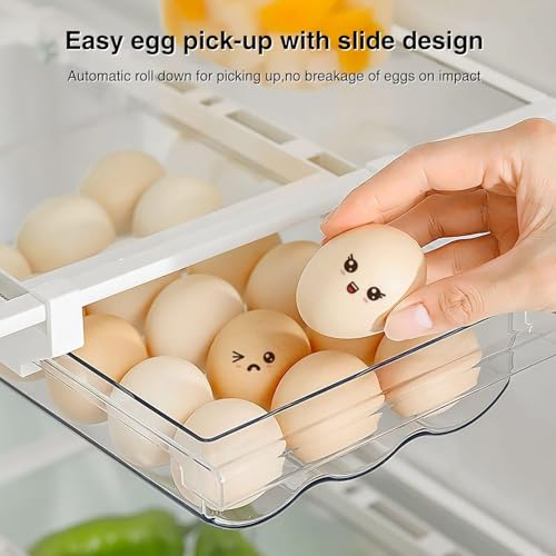 House of Quirk Egg Drawer for Refrigerator, Snap-on 18 Egg Holder for Refrige, Pull-Out Egg Shelf Drawers, Fit for Fridge Shelf Under (Transparent) - Image 5