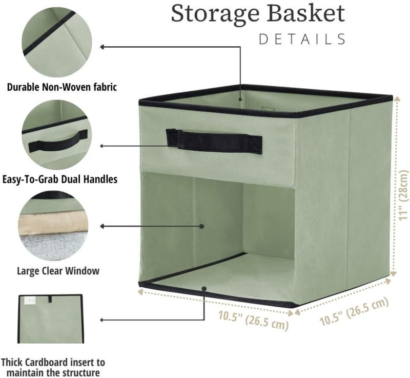 DECOMOMO Cube Storage Bin Foldable Storage Baskets with See Through Window for Shelves Toys Nursery Closet Bathroom (Cube 11" / 6pcs, Green) - Image 3