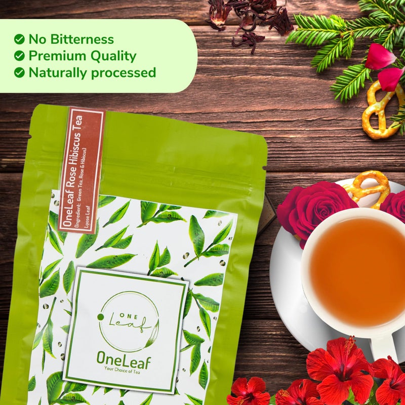 OneLeaf Rose Hibiscus Tea for Hair Growth|Natural Hibiscus and Rose Extract Tea|Relaxing, Calming Cold Moctail Tea- 200 gm Pouch (Pack of 1) - Image 5