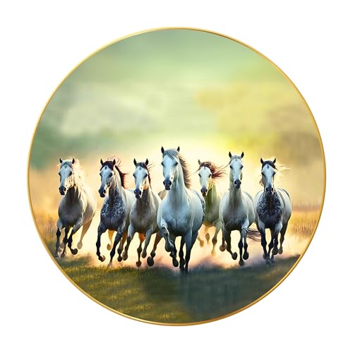 Nozvera Seven Horses Vastu Painting, Big Large Size 7 horse Vastu Frame | Golden Framed | Sparkle Laminated | 7 Horse Wall Painting for Living Room, Bedroom, Office (Design 02, 60 cm * 60 cm) - Image 1