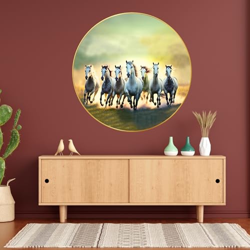 Nozvera Seven Horses Vastu Painting, Big Large Size 7 horse Vastu Frame | Golden Framed | Sparkle Laminated | 7 Horse Wall Painting for Living Room, Bedroom, Office (Design 02, 60 cm * 60 cm) - Image 2