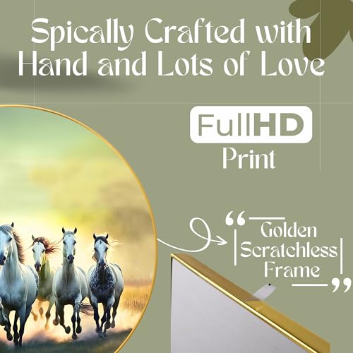 Nozvera Seven Horses Vastu Painting, Big Large Size 7 horse Vastu Frame | Golden Framed | Sparkle Laminated | 7 Horse Wall Painting for Living Room, Bedroom, Office (Design 02, 60 cm * 60 cm) - Image 4
