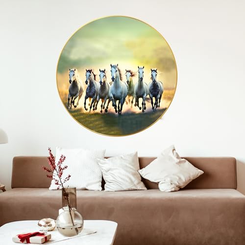 Nozvera Seven Horses Vastu Painting, Big Large Size 7 horse Vastu Frame | Golden Framed | Sparkle Laminated | 7 Horse Wall Painting for Living Room, Bedroom, Office (Design 02, 60 cm * 60 cm) - Image 3